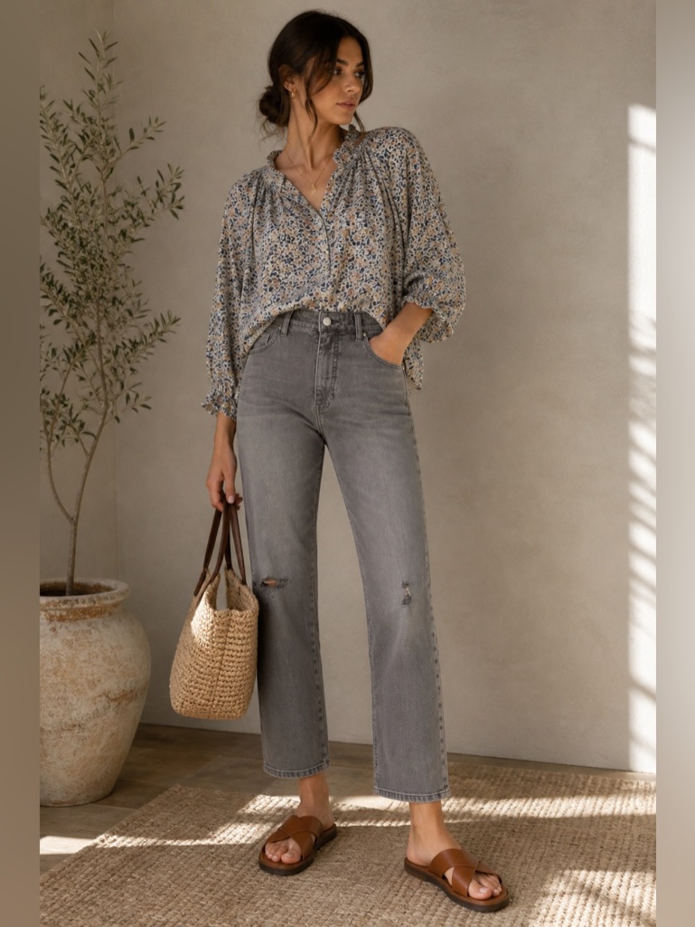 Pilcro Gray High-Rise Ankle Crop Jeans